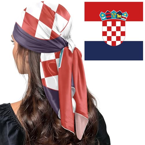 Bandana Square Head Scarf for Women Satin Hair Wrap Fashion Headband 27" - color: Croatian Flag