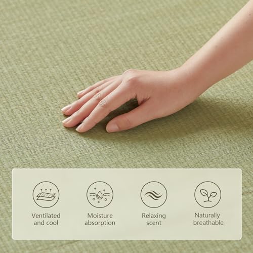 HAGiHARA Japanese Traditional Tatami Mat,35.4"x78.7"x1.2" Foldable Floor Mattress, Japanese Rush Grass Tatami Floor Mat for Meditation, Yoga,Sleeping or Summer Use - size: Twin XL