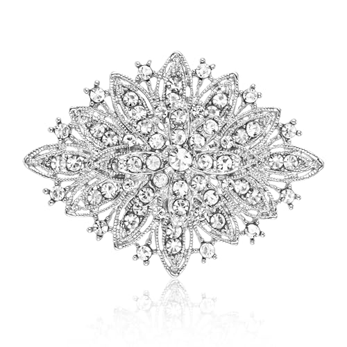 Vintage Art Deco Crystal Rhinestone Brooch Pin for Women - color: Silver