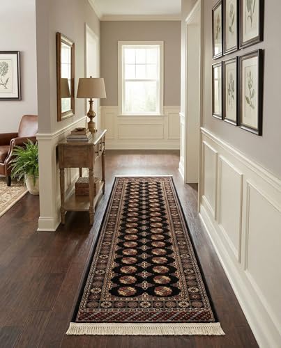 Rugs.com - Bokhara Rug – 10 Ft Runner Black Easy-Clean Stain-Resistant Runner Rug for Hallways, Entryways, and Kitchens - color: Black, size: 2'7" x 10' (Runner)