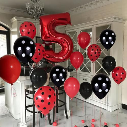 Ladybug Balloons, Red Black Polka Dots Balloons Matte Black and Red Balloon Black and White Polka Dot Latex Balloon for Kids Adults Ladybug Birthday Jungle Party Wedding Baby Shower Graduation - color: Red Black Polka Dots