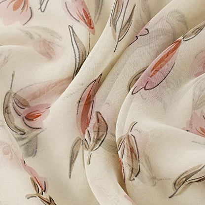 E-Clover Women Soft Floral Print Shawl Chiffon Sheer Scarf - color: Beige Pink Floral