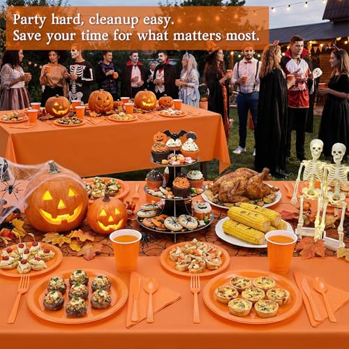 Tinybee 352 Pcs Orange Plastic Plates, Disposable Dinnerware Set for 50 - color: Orange