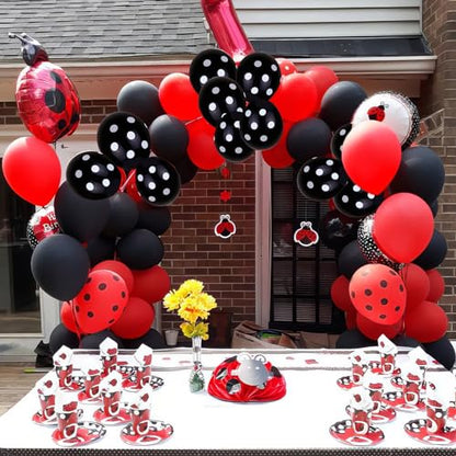 Ladybug Balloons, Red Black Polka Dots Balloons Matte Black and Red Balloon Black and White Polka Dot Latex Balloon for Kids Adults Ladybug Birthday Jungle Party Wedding Baby Shower Graduation - color: Red Black Polka Dots