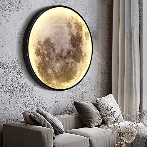 Dimmable Moon Wall Light 19.6 inch Wall Lights with Remote Control Plug-in Modern LED Wall Light, 24W Black Wall Lamp Indoor Wall Mounted Ceiling Light Fixture for Living Room Bedroom - size: 19.6 Inch