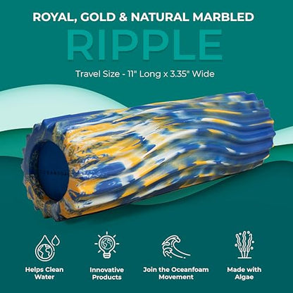 Oceanfoam Ripple Travel Foam Roller (11" x 3.35") Firm Mini Foam Roller for Physical Therapy, Deep Tissue Massage, Back Pain, High Density, Wave Textured, Yoga, Exercise (Royal Gold & Natural Marbled) - color: Royal, Gold & Natural Marbled