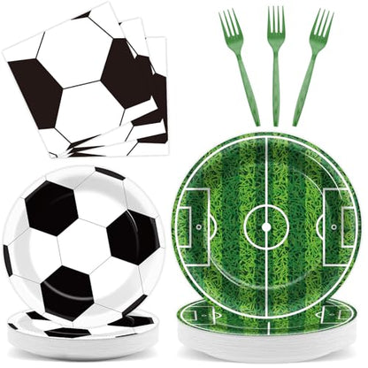 Qyeahkj 100 Pcs Soccer Party Plates and Napkins Set, Sports Birthday Party Supplies, Soccer Ball Disposable Paper Dessert Cake Dinnerware Tableware, Serves 25 - style: Soccer