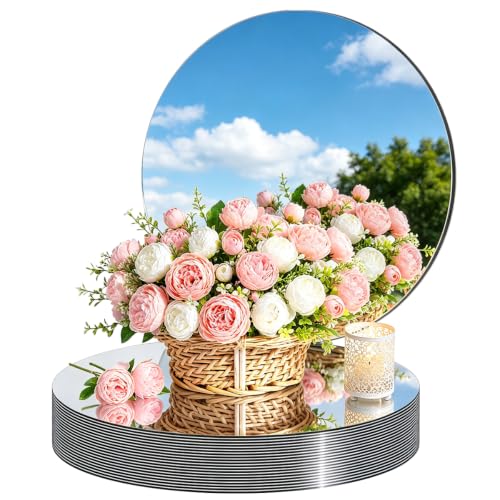 18PCS Round Mirror Trays, No Glass Mirror Centerpieces for Table 8" Candle Plate Circle Wall Mirror Tiles for Table Centerpieces Crafts Wedding Christmas Party Decorations (8inch) - size: 8inch/20cm