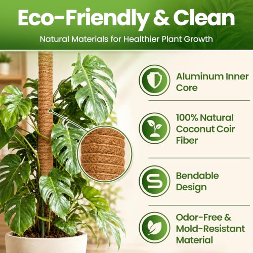 K-Brands 48'' Bendable Moss Pole Monstera Plant Support - Coconut Palm Fiber - Brown - Rectangular - Climbing Plant Support Structure - size: 1-Pack (48 in)