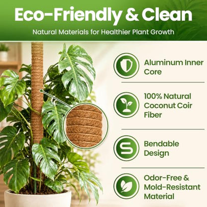 K-Brands 48'' Bendable Moss Pole Monstera Plant Support - Coconut Palm Fiber - Brown - Rectangular - Climbing Plant Support Structure - size: 1-Pack (48 in)