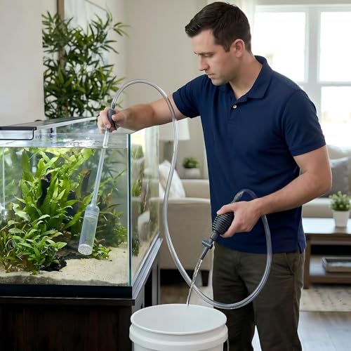 Aquarium Gravel Vacuum Siphon Pump with Flow Control Valve 5.7FT | Gravel Cleaner Water Changer 10-50 Gallon Tanks, J-Hook PVC Hose, Freshwater Saltwater Compatible, Precision Flow Ctrl