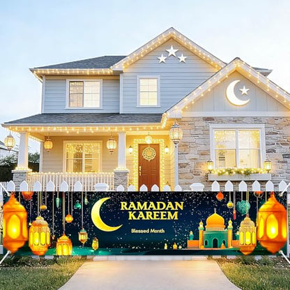 BlissYard Ramadan Eid Mubarak Party Backdrop Banner 78 X 12 Inch Muslim EID Mubarak Decoration Photo Booth Prop Photography Background Muslim Ramadan Kareem Eid Al Fitr Party Supplies