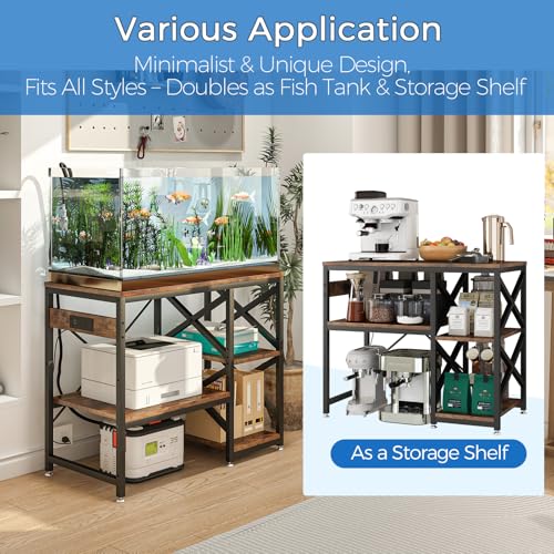 METYERRY 40-50 Gallon Fish Tank Stand with Power Outlet,Adjustable Shelf | 3 Tier Storage,660 LBS Heavy Duty Steel Frame, Fits Fish Reptile and Turtle Tanks, Stable Home Aquarium Setup - color: Rustic Brown, size: 40-50 Gallon