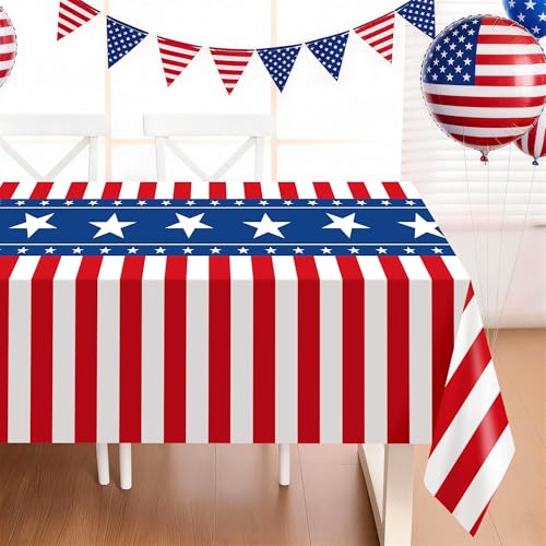 3 Pack Patriotic Tablecloths,American Flag Tablecloth,Patriotic Decorations - color: Red