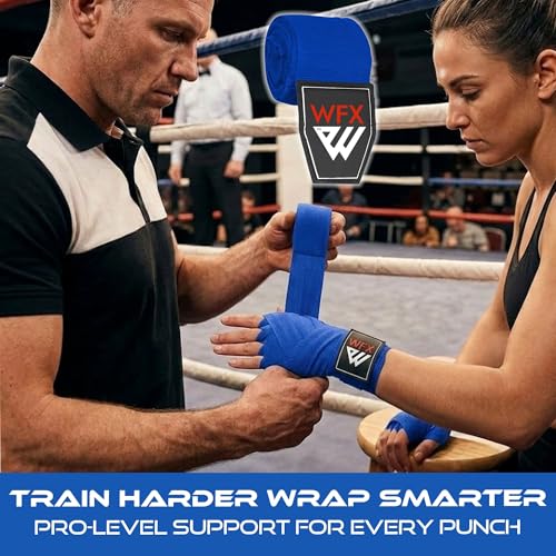 WFX Boxing Hand Wraps 3.5 4.5 Meter Martial Arts Bandages Inner Gloves Wrist Support Straps Punching Under Hand Knuckles Heavy Elasticated Training Bag Mitts Muay Thai - color: Blue, size: 3.5 M