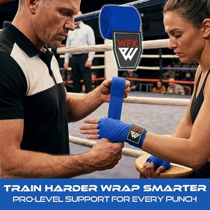 WFX Boxing Hand Wraps 3.5 4.5 Meter Martial Arts Bandages Inner Gloves Wrist Support Straps Punching Under Hand Knuckles Heavy Elasticated Training Bag Mitts Muay Thai - color: Blue, size: 3.5 M