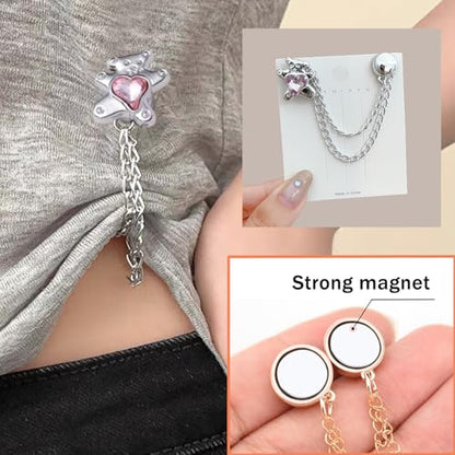 Ouliget Multi-Function Magnetic Clothing Clips,Pinless Brooch Chain Magnetic Buttons Shawl Clips for Hijab, Loose T-Shirt Hems, Sleeves, Collar and Pants Hems,4 Pieces (Silver Bear) - color: Silver Bear
