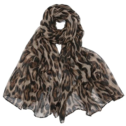 UTOWO Women Leopard Shawl Scarf Sheer Chiffon Fashion Neckerchief Classic Cheetah Hijab Lightweight Wrap Bandanas 31x66in