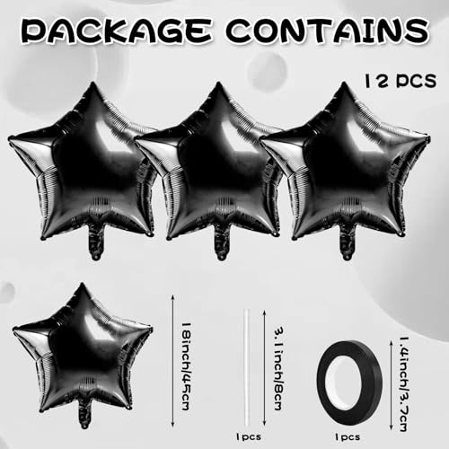 Black Star Balloons Black Star Foil Balloon Set Mylar Helium Metallic 12pcs 18 Inch Birthday Decorations Room Decor Graduation Decoration Party Baby Shower Anniversary Wedding - style: Black