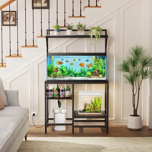 40 Gallon Fish Tank Stand for Standard & Breeder Tanks, Black | Fits 40 Gal Long, Tall & Breeder Tanks for Aquarium, Reptile Terrarium & Turtle Tank. Top Shelf, AC Outlets, 37.4"L x 19.7"W - size: 40 Gallon