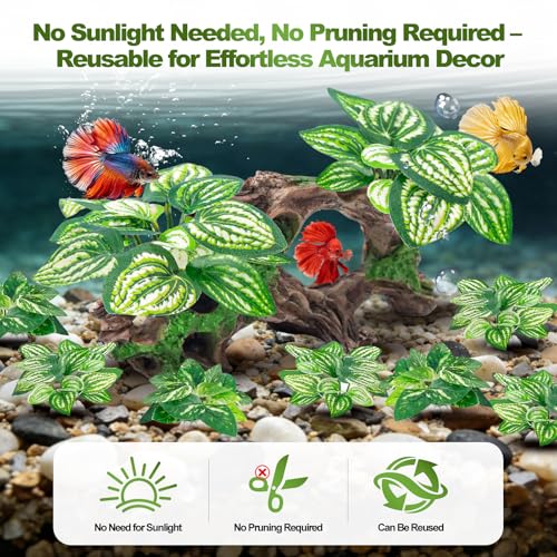 CousDUoBe 8 Pcs Fish Tank Decor，Silk Aquarium Plants Green Silk Leaf pad Hammock Artifical Driftwood cave Betta Fish Tank Accessories 7 x 2.8 x 4 inches(LxWxH) - size: 8 Pcs Silk Aquarium Plants（Style C）