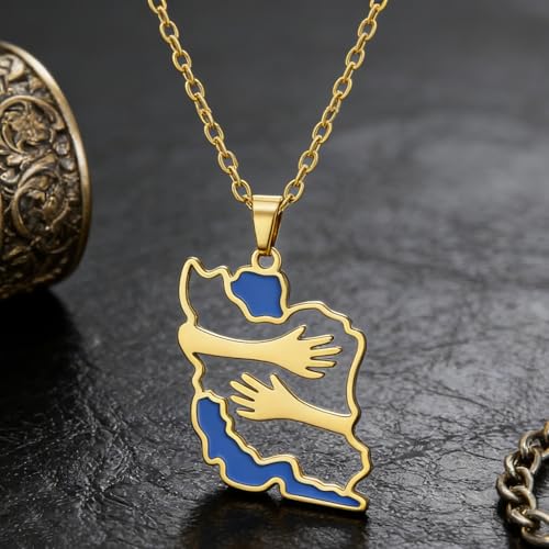 Iran Necklace Iran Map Charm Necklaces Dainty Gold Necklaces for Women Silver Jewelry Gifts for Women - color: A7：gold hug iran necklace