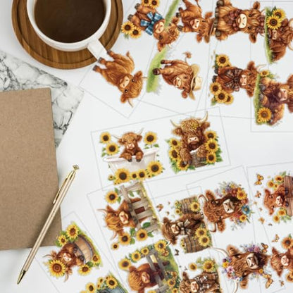arricraft 10 Pcs Colorful Highland Cow Small Patterns Cup Printing UV Transfer Papers, 10 Styles Butterflies Flowers Bows UV DTF Cup Wrap Stickers for 16 OZ Glass Cups Crafts 9.5x4.3inch - style: Highland Cow Theme