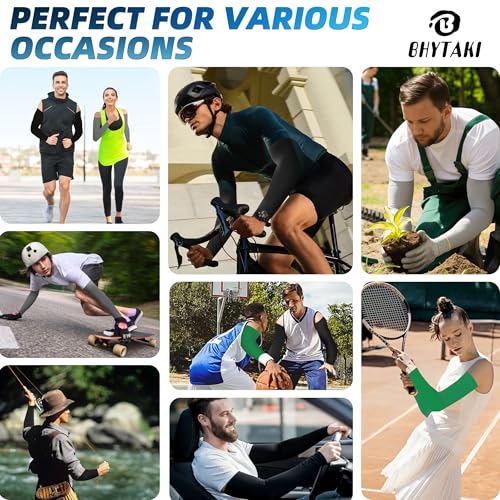 BHYTAKI UV Sun Protection Arm Sleeves, UPF 50 Sports Cooling Arm Compression Sleeves for Men Women Teenager - color: 1 Black+1 Dark Gray+1 Light Gray+1 Green