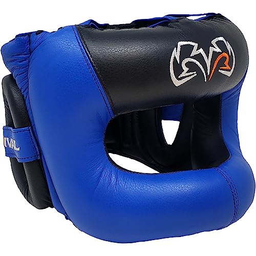 RIVAL Boxing RHGFS3 Face-Saver Sparring Headgear - Wide Eye Opening, Premium Leather, and Thermoplastic Inner Frame - color: Blue, size: Large-X-Large