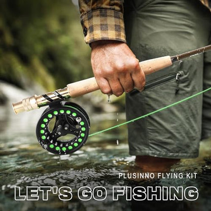 PLUSINNO Fly Fishing Rod and Reel Combo Kit, Fly Fishing Rod for Starters | 4 Piece Lightweight Ultra-Portable Graphite 5 Wt -9' Fly Rod, 5/6 Reel, Complete Starter Package with Carrying Bag