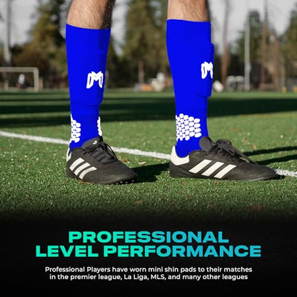 MediCaptain Mini Shin Guards Soccer – Built in Shin Pad Sleeves for Mens, Women, Teens - Small Shin Guards - Lightweight, Breathable Shin Defender Leg Protection - color: Blue, size: Maxi (5.5 x 2.8 in)