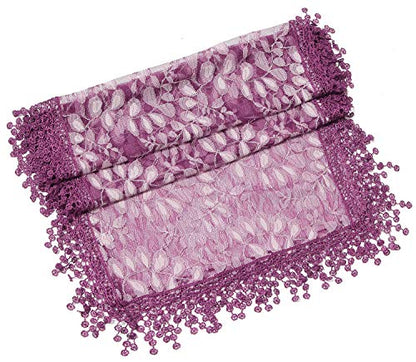Cindy & Wendy Lightweight Soft Leaf Lace Fringe Scarf Bridal Shawl for Women - color: Purple