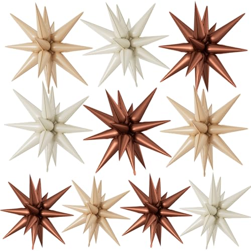 Beige Cream Star Foil Balloons 10 Pcs 22Inch Large Beige Cream Coffee Spike - color: Beige Crean