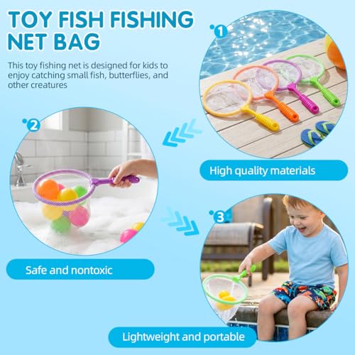 Toddmomy 4Pcs Kids Fishing Net Set, Small Fish Net with Non-Slip Handle, Safe Kids Fish Trap for Aquarium, Pool, Bath & Outdoor Nature Exploration