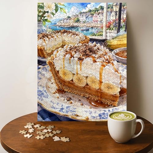 BANOFFEE Pie English Food Jigsaw Puzzle - 500 Pieces Wooden Puzzle for Adults, Wall Art Gift, Finished Size: 20 x 15 Inch - color: Banoffee Pie English - 500 Pieces