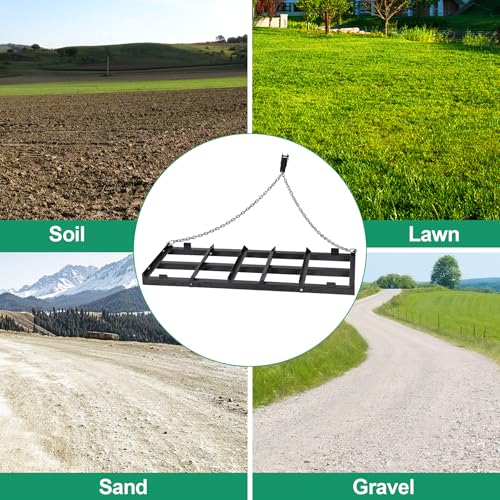 Drag Harrow Driveway Grader 4 FT with 4 FT Chain | Driveway Drag for Gravel, Tow Behind Lawn Rake for ATV, UTV, Tractor, Land Leveler for Gravel, Sand, Soil - size: 4 FT