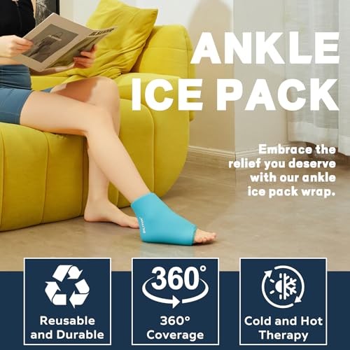 Reusable Foot Ankle Ice Pack Wrap for Injuries, Cold Compression Therapy for Achilles Tendonitis, Plantar Fasciitis, Swelling, Sprained, Pain Relief (Blue) - color: Light Blue