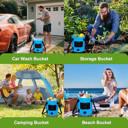 6.6 Gallon Collapsible Bucket with Drain Valve & Handle, Portable Outdoor Water Bucket for RV, Camping, Fishing, Hiking, Gardening & Car Washing