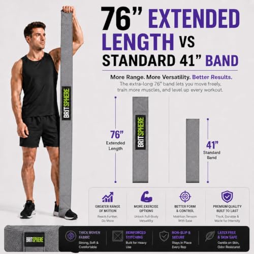 76-Inch Long Fabric Resistance Bands for Women & Men | Heavy Duty, Pull Up Assistance, Non-Slip Elastic, Home Gym Equipment, Strength Training, Pilates & Calisthenics - color: Gray