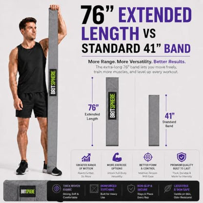 76-Inch Long Fabric Resistance Bands for Women & Men | Heavy Duty, Pull Up Assistance, Non-Slip Elastic, Home Gym Equipment, Strength Training, Pilates & Calisthenics - color: Gray