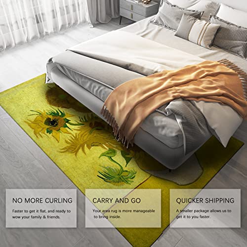 Impressionism Artwork Area Rugs for Bedroom Living Room Famous Painting Yellow Sunflower Carpet for Kids Girls Boys Home Decor Aesthetic 6'x7' - size: 6'x7'
