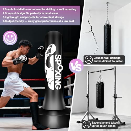 Freestanding Punching Bag with Gloves, 70'' Superior Boxing Bag with Stand for Adults & Teens, No Drill Kickboxing Bags for Men Women Beginners Training MMA, Muay Thai, Karate & Home Fitness - style: Fight Men Pattern
