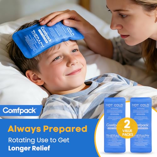 Comfpack Soft Ice Packs for Injuries Reusable, Flexible Double Side Hot and Cold Gel Ice Packs for Injuries, Headaches, Muscle Pain Relief, Long-Lasting Ice Pack for Knee, Shoulder, Ankle, Leg, Neck - size: 9.1×3.8 Inch