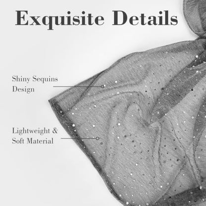 Sequin Scarf for Women Lightweight Mesh Shawl Wrap Bandana Hijab Headscarf for Summer Evening Dress - color: Darkgrey