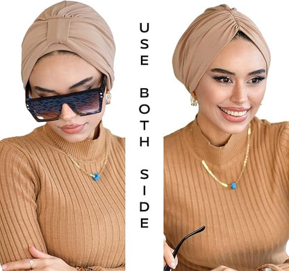 para life Band Turbans for Women, Breathable Instant Turban|Standard Size Stretchable Cotton Sandy|Pre-tied Hijab Cap - color: Mustard