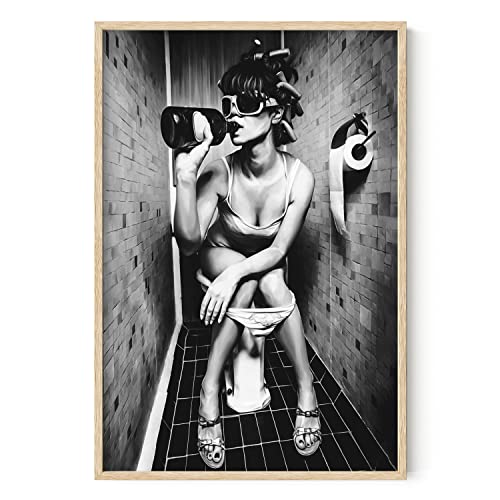 HAUS AND HUES Girl Bathroom Decor - Black and White Wall Art, Bedroom Picture (Unframed 24x36) - color: Bathroom Girl, size: 24"L x 36"W