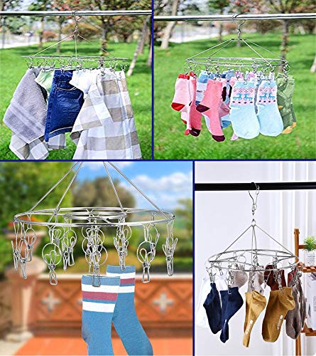 CenYouful Stainless Steel Round Hanging Drying Rack with 20 Clips for Drying Socks, Baby Clothes, Bras, Towel, Underwear, Hat, Scarf, Pants, Gloves - size: Circular-1 Pack