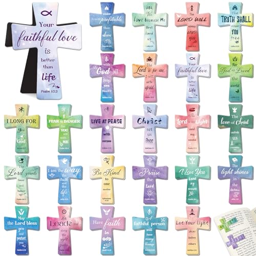 50PCS Cross Bible Magnetic Bookmarks, Christian Bookmark for Reading Marks - style: Watercolor