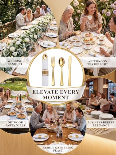 Supernal 30 Pack Pre Rolled Gold Plastic Silverware with Linen Feel Napkins, Heavy Duty Disposable Wrapped Cutlery Set for Weddings, Graduation Parties 2026, Upscale Catering & Events - color: Gold, size: 30 Pack