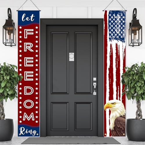 Large 4th of July Banners Decoration Welcome July 4th Door Banner Porch Signs Patriotic Memorial Day Independence Day Hanging Yard Sign Background for Outside Outdoor Holiday Party 250th Bunting - color: Eagle